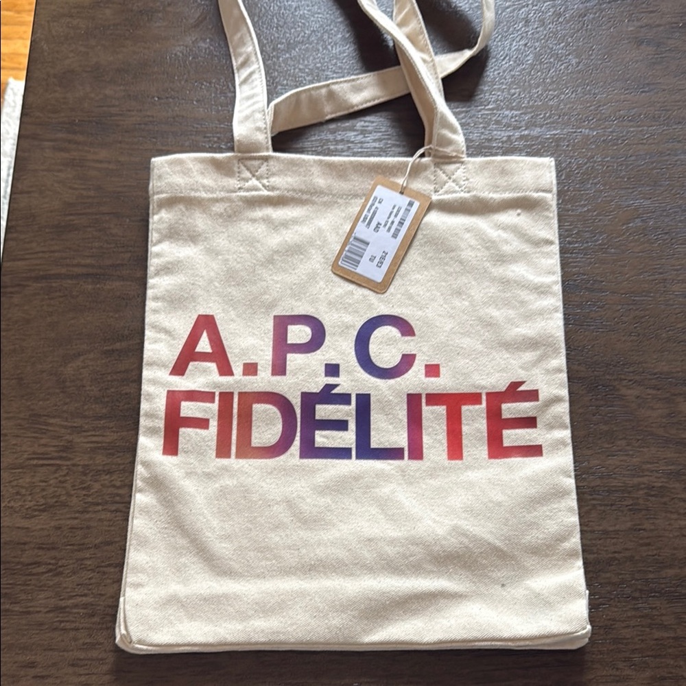 A.P.C. Beige Tote with Red and Purple Lettering
